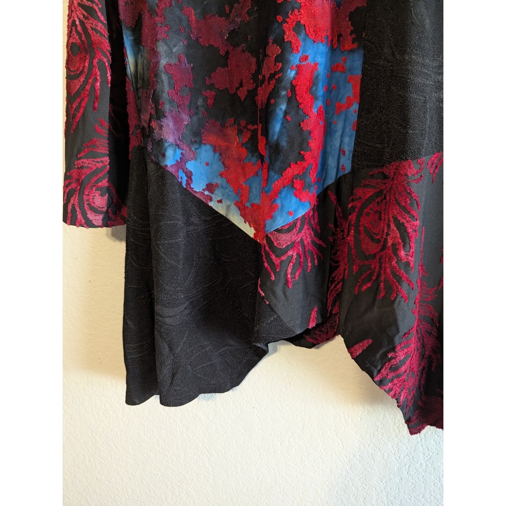 Calessa Womens XL Red‎ Blue Black Abstract Burnout Velvet Patchwork Tunic Top - Picture 9 of 15